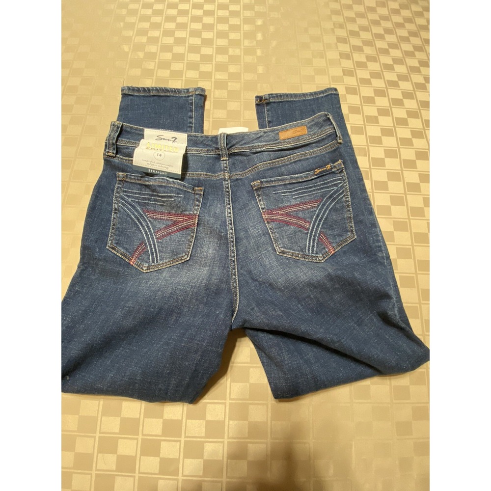 Seven‎ 7 Mid Rise Slim Straight Limited Edition Jeans Womens 14 Denim 30" L NEW